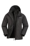 Mountain Warehouse Fell Mens 3 in 1 Water Resistant Jacket - Adjustable Coat with Packaway Hood, Detachable Inner Fleece & Many Pockets - For Hiking & Outdoors Black S