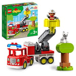 LEGO 10969 Duplo Town Le Camion de Pompiers, Jouet de Construction, avec Lumières et Sirène, Figurine Chat, Centre de Secours, Jeu Éducatif 2 Ans