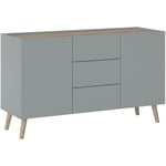 Idimex - Buffet skandi style scandinave en bois avec 3 tiroirs et 2 portes lasuré gris