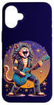 Coque pour iPhone 16 Plus Drôle Chat Rockstar Guitare Joueur Cheveux Métal Glam Rock Band