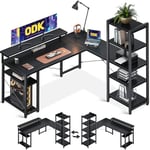 ODK Bureau avec Étagère, Bureau en L avec Support de Moniteur Long, Noir 155×140cm