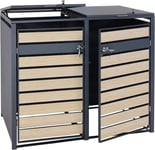 Abri De Poubelle En Métal Pour Deux Poubelles De 80 À 240 Litres Anthracite Aspect Bois D Hêtre Marron Clair Mdj04174