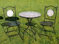 Mosaic Metal and Glass Dining Table Set 2 Chairs