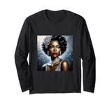 Glamorous Black Woman In Silver Art With Vintage Style Long Sleeve T-Shirt