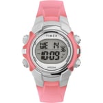 Timex Sport Montre unisexe, 33 mm, bracelet en résine rose, cadran numérique, boîtier argenté TW5M61600