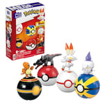 MEGA Pokémon Building Toys Set Fire-Type Trainer Team with 105 Pieces, 4 Poseable Character, 2 Inches Tall, for Kids, HTJ06