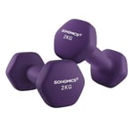 SONGMICS Set of 2 Dumbbells, 2 x 2 kg Hand Weights with Neoprene Coating, Hexagonal Dumbbells Pair, Home Workout, Fitness Training Exercise, Purple SYL64PL