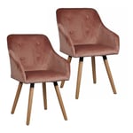 Chaise de salle à manger cuisine x2 vintage en tissu pieds bois Rosé velours
