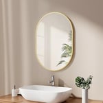 EMKE Miroir Salle de Bain 50x70cm, Miroir Mural Salle de Bain avec Cadre Doré Brossé, Miroir Mural Ovale, Horizontal/Vertical, pour Salle de Bain, Couloir, Salon, Chambre, Toilettes Invités