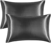 EHEYCIGA Satin Pillow Cases 2 Pack Dark Grey, Silky Pillowcases for hair and cm