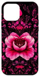 Coque pour iPhone 12 mini Noir abstrait ethnique rose pivoine Art Design Pattern --ar