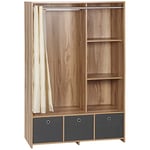 HOMCOM Armoire penderie, Armoire de Rangement, Dressing, Garde-Robe avec Tringle, Rideaux, 3 tiroirs en Tissu Amovibles - 105 x 48 x 160 cm - Naturel