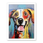 Artery8 Colourful Dog Portrait Artwork by Jason Brydson Happy Face Oil Painting Bold Bright Vibrant Artwork Framed Wall Art Print 18X24 Inch