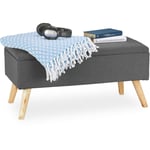 Banc de rangement, rembourré, pieds en bois, coffre avec revêtement en tissu 39,5 x 79,5 x 39 cm, gris - Relaxdays