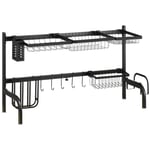 HOMCOM Over The Sink Dish Drying Rack, 2 Tier Adjustable Dish Drainer Black