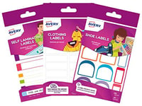 Avery School Name Labels, Value Pack, 36 x Clothing Labels (Non Iron) 24 x Resistant Shoe Labels, 24 x Waterproof Lunchbox and Water Bottle Labels, School Bundle 1