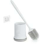 Relaxdays Brosse pour WC avec support mural, séchage rapide, toilettes, réservoir, sans perçage, plastique, blanc-gris