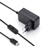 Chargeur 5V 3A USB Type C avec Interrupteur on/Off Alimentation pour Raspberry Pi 4 Model B