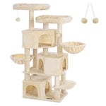 Feandrea Arbre à Chat XXL, avec 3 niches, Hauteur 164 cm, Beige PCT098M01