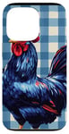 Coque pour iPhone 13 Pro Jeu de cockfighter Peleas de Gallos bleu minimaliste à carreaux