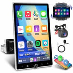 Ohradio 2G+64G Autoradio Android 1 DIN CarPlay sans Fil avec Écran Rotatif de 10,4 Pouces, Autoradio Bluetooth Radio RDS FM, WiFi GPS Android Auto sans Fil SWC USB+Caméra de Recul+MIC