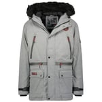 Geographical Norway Cayran Men Parka Longue Chaude Homme Automne Hiver - Manteau Impermeable Deperlant - Veste Capuche Fourrure Outdoor - Blouson Coupe Vent - Hommes (Gris Clair L)