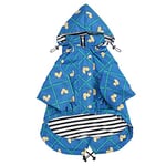 Morezi Dog Zip Up Dog Raincoat with Reflective Buttons, Rain/Water Resistant, Adjustable Drawstring, Removable Hood, Dog Raincoats with Legs 4kg to 36kg Available - Grid Blue - XS