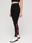 Superdry High Waist Core Sports Leggings, Black/Coral