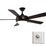 Ventilateur de Plafond 116cm / 46 avec 6 Lames en Bois et kit d'éclairage, Ventilateur de Plafond Classique réversible pour Une Utilisation en Hiver et en été (Couleur: Noir, Taille: Commande Murale)