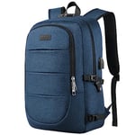 AMBOR Sac à Dos Ordinateur Portable, Sac à Dos de Voyage Imperméable 17.3 Pouces avec USB Charging Port,Antivol Sac à Dos d'affaires Fonctionnel Sac a Dos PC Portable pour Loisir, Scolaire, Bleu