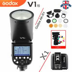 UK Godox V1N TTL 1/8000s HSS Round Head Flash+X1T-N for Nikon+AK-R1 Accessories