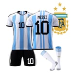 22 Argentina Hemma #10 Messi Tröja Match Kit Fotbollströjor - WELLNGS Kids 18(100-110CM)