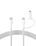 Belkin 2-in-1 Charging Cable with USB-C & Lightning Connector - Braided Fast-Charging Cable, USB-C to USB-C & Lightning Charger Cord, Multi-Charging Combo for Apple iPhone, iPad, Samsung, More - White