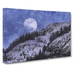 Full Moon Over The Mountains Canvas Print for Living Room Bedroom Home Office Décor, Wall Art Picture Ready to Hang, 30 x 20 Inch (76 x 50 cm)