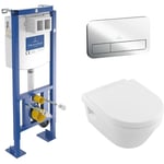 Pack wc suspendu compact sans bride villeroy et boch O.novo + abattant + plaque chromée + bâti