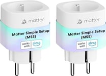 Meross Prise Connectée Matter (FR), 2 Prises WiFi avec Matter Simple Setup(MSS), Prise Compatible avec Apple Home, Alexa et Google Home, Prise Mesure de Production du Panneau Solaire Photovoltaïque