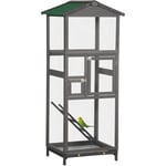 Pawhut - Cage à oiseaux volière grande taille 2 portes toit asphalte tiroir amovible bois gris - Gris