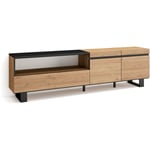 Meuble tv, Banc Télé, Grand espace de Rangement, 200x57x35cm, Pour les tv jusqu'à 80', Design industriel, Style moderne, Chêne et noir - Skraut Home