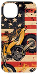 Coque pour iPhone 14 Plus Drapeau américain Art déco jaune pour moto Dirt Bike Braap