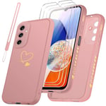 Coque pour Samsung Galaxy A14 5G / 4G avec 3 Pièces Verre Trempé Film Protection + 1 Cordon, Souple TPU Housse Étui pour Samsung Galaxy A14 5G / 4G - Rose