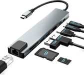 Hub Usb C,Station D'Accueil 8 En 1 Avec 100W Pd,4K@30Hz Hdmi,5Gbps Usb 3.0,Usb 2.0,Usb C,Rj45 Ethernet,Lecteur De Carte Sd/Tf Pour Souris,Clavier,U Disk,Flash Drive,Mobile