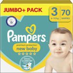Pampers Premium Protection New Baby Jumbo Pack Size 3, 6-10kg, 70 Nappies