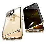 Jonwelsy Anti Peeping Case for iPhone 13 Pro Max, 360 Degree Front and Back Privacy Tempered Glass Cover, Anti SPY Screen, Anti Peep Magnetic Adsorption Metal Bumper for iPhone 13 Pro Max (Gold)