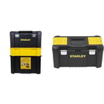 STANLEY Essential Rolling Workshop Toolbox, 3 Tier Stackable Units, STST1-80151 & STST1-75521 Essential 19 Toolbox with Metal latches, Black/Yellow, Inch