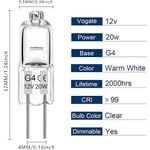 G4 halogeenipolttimot, 12V 20W halogeenipolttimot 2-nastainen läpinäkyvä kapselilamppu, halogeenipintainen pohjalamppu lämmin valkoinen valo kirkas kapseli (10 kpl)