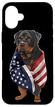 Coque pour iPhone 16 Plus Chien Rottweiler patriotique enveloppé dans un drapeau américain américain