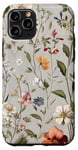 Coque pour iPhone 11 Pro Vert olive Boho botanique fleurs sauvages plantes fleur