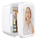 YASHE Mini Frigo pour Chambre, Frigo Skincare avec Miroir LED, Petit Frigo de 4L Portable, Thermoelectrique Chauffe & Refroidisseur 220V AC / 12V DC pour Voiture, Bureau, Dortoir (blanc)