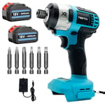 Sans fil brushless impact Rig Driver, Pilote d'impact, tournevis électrique avec lampe de travail LED, pilote peigne inversé,Compatible avec les batteries Makita , batterie 2x 5.5mah et chargeur,