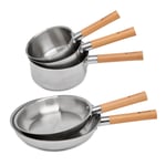 Lot 3 casseroles et 2 poêles tout inox manche bois Natural'Inox